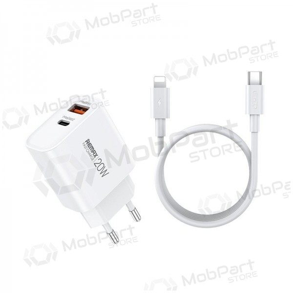 Cargador de teléfono Remax RP-U120 20 W USB-C + USB-A con cable Lightning 1 m blanco