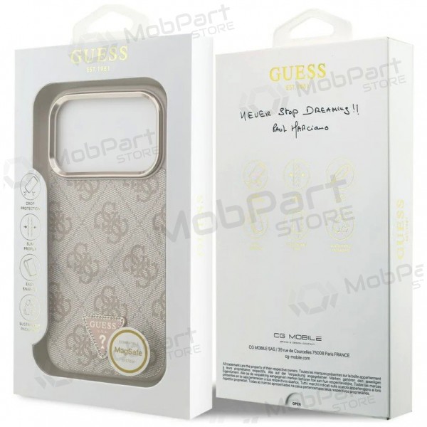 Funda para Apple iPhone 17 Pro - Guess PU Leather 4G Strass Triangle Logo Gold Frame MagSafe (rosa)