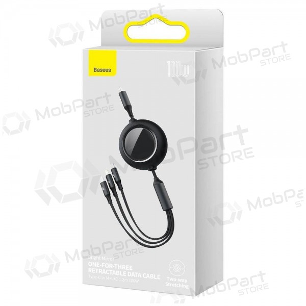 USB cable Baseus Bright Mirror Type-C - microUSB+Lightning+Type-C 100W 1.2m (negro) CAMLC-AMJ01