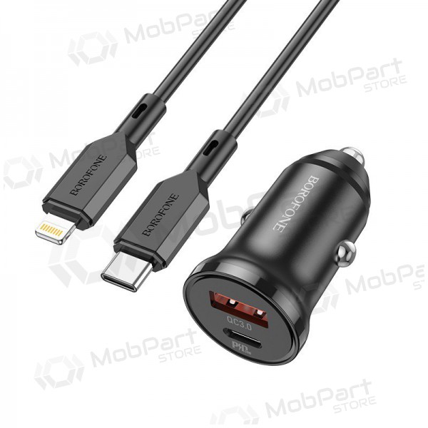 Cargador automobilinis Borofone BZ18A USB-A/Type-C PD20W+QC3.0 + Lightning (negro)
