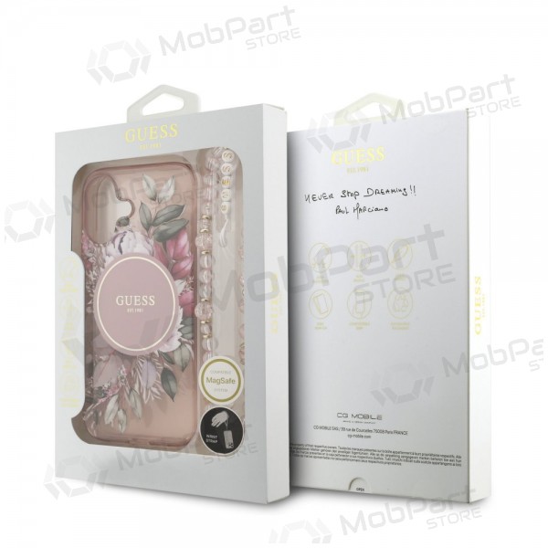 Funda para Apple iPhone 17 - Guess IML Flowers Strap MagSafe (rosa)