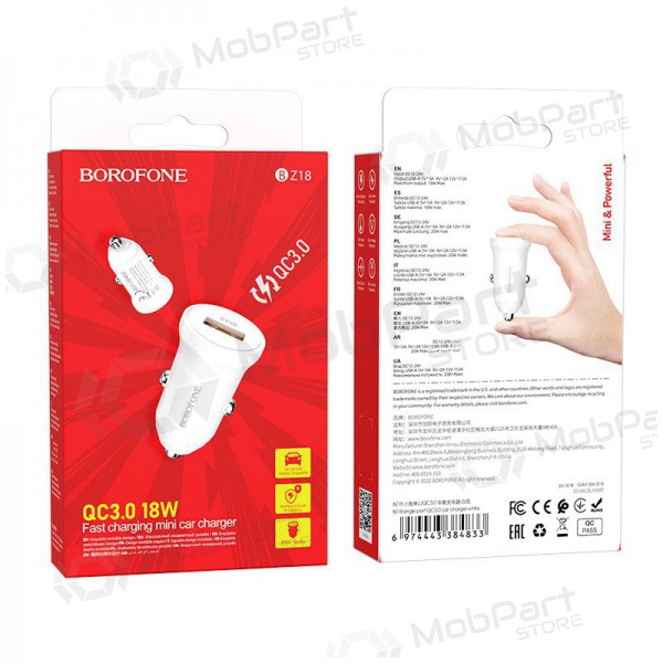 Cargador automobilinis Borofone BZ18 Quick Charge 3.0 18W (blanco)