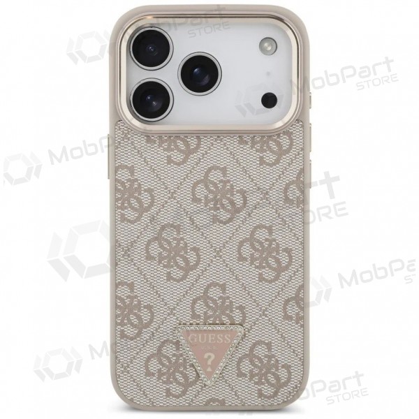 Funda para Apple iPhone 17 Pro Max - Guess PU Leather 4G Strass Triangle Logo Gold Frame MagSafe (rosa)