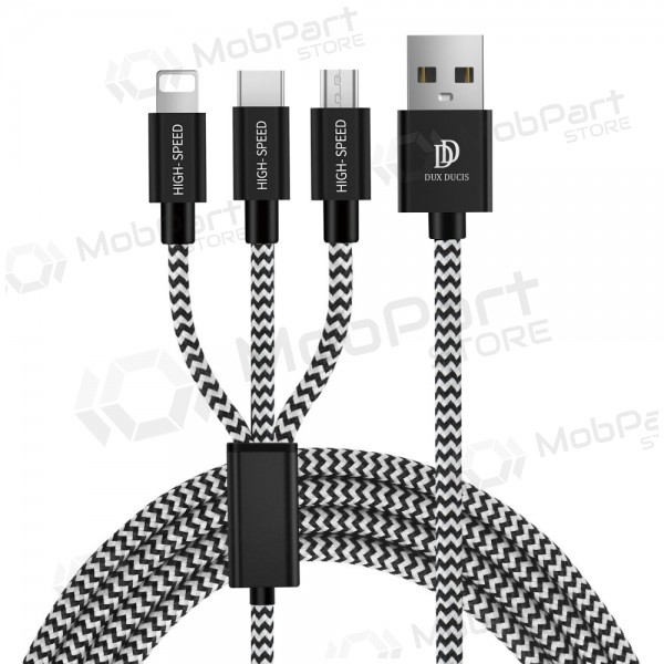 Cable USB Dux Ducis K-ONE 3 en 1 microUSB-Lightning-Type-C FastCharging 1,2 m