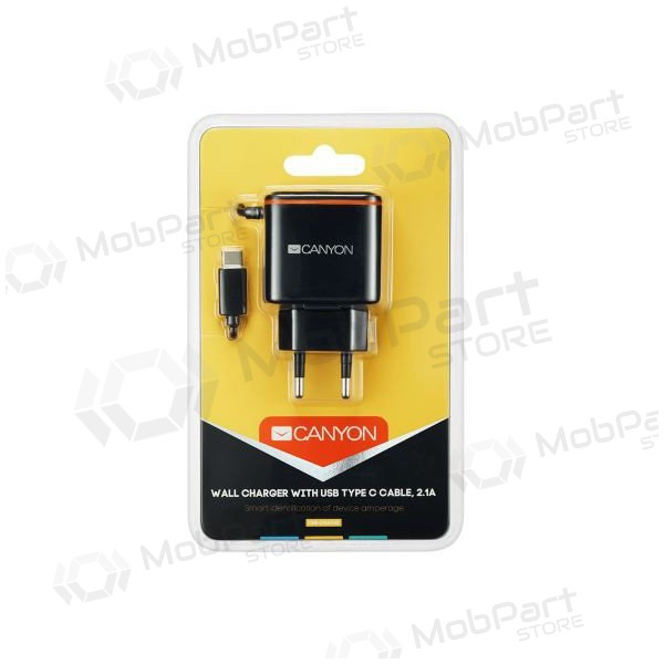 Cargador CANYON CNE-CHA042 + Type-C cable (1xUSB 5V 2.1A) (negro)