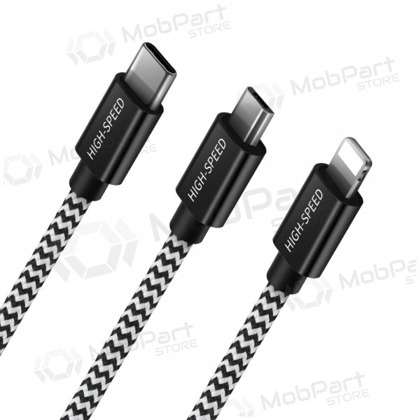 Cable USB Dux Ducis K-ONE 3 en 1 microUSB-Lightning-Type-C FastCharging 1,2 m