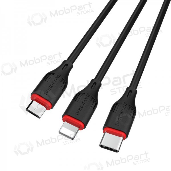 USB cable Borofone BX17 3in1 microUSB-Lightning-Type-C 1.0m (negro)