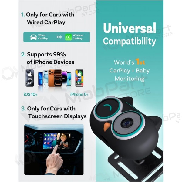 Adaptador inalámbrico CarPlay Ottocast Cabin Care CA520-T con función de niñera móvil negro