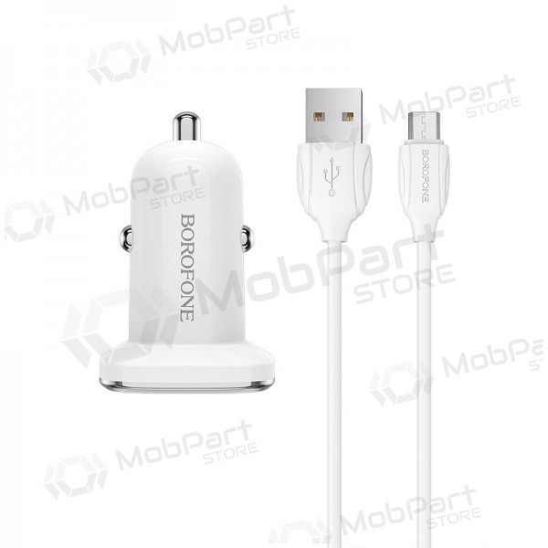 Cargador automobilinis Borofone BZ12 USB + microUSB (2.4A) (blanco)