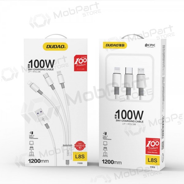 Cable USB Dudao L8s-3in1 USB-A a USB-C / Micro USB / Lightning 1.2 m 100 W