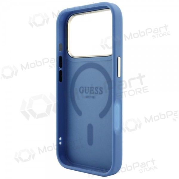 Funda para Apple iPhone 18 Pro - Guess PU Leather 4G Gold Frame Embossed MagSafe (azul)