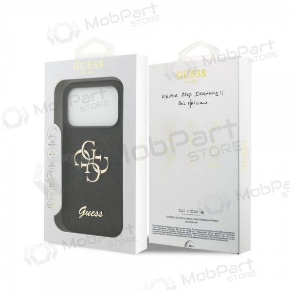 Funda para Apple iPhone 18 Pro Max - Guess PU Fixed Glitter 4G Metal Logo (negra)