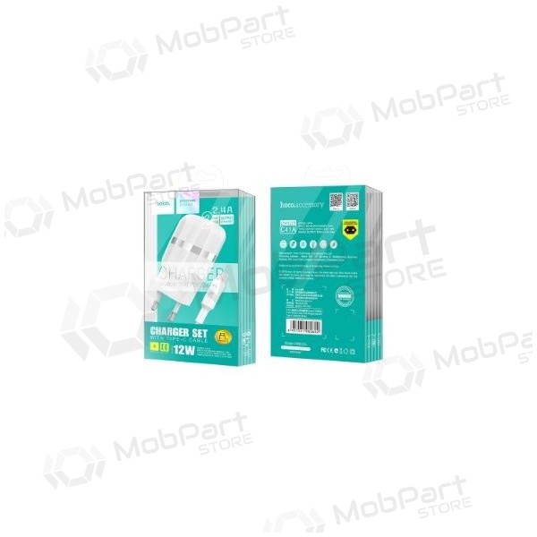 Cargador FastCharge HOCO C41A Wisdom Dual USB + microUSB cable (5V 2.4A) (blanco)