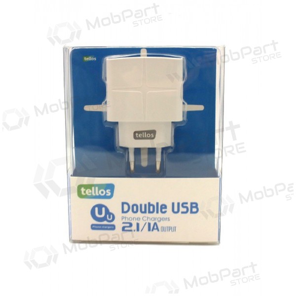 Cargador Tellos su USB (dual) (1A+2.1A) (blanco)