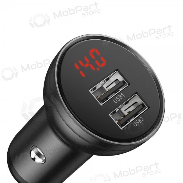 Cargador de coche para teléfono Baseus Digital Display CCBX-0G 24 W 2x USB-A negro