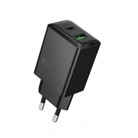 Cargador de teléfono Hoco N71 30 W GaN USB-C + USB-A negro