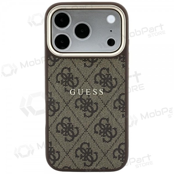 Funda para Apple iPhone 18 Pro Max - Guess PU Leather 4G Gold Frame Embossed MagSafe (marrón)