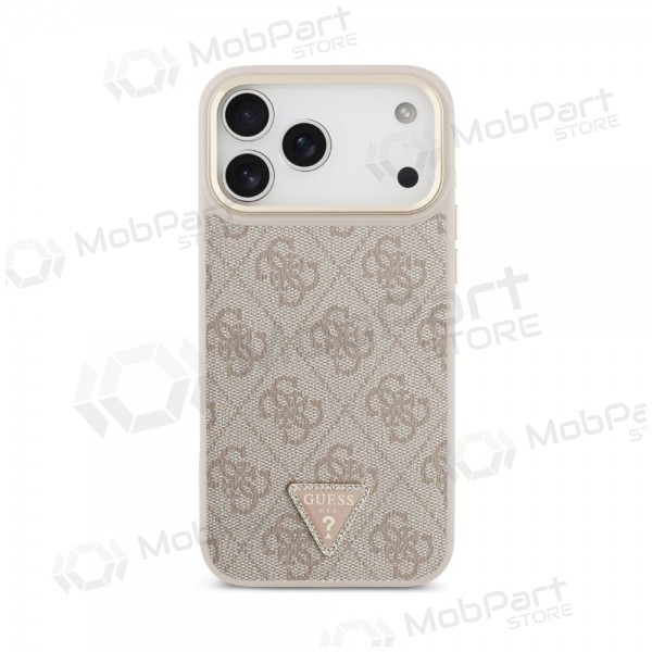Funda para Apple iPhone 18 Pro Max - Guess PU Leather 4G Strass Triangle Logo Gold Frame MagSafe (rosa)