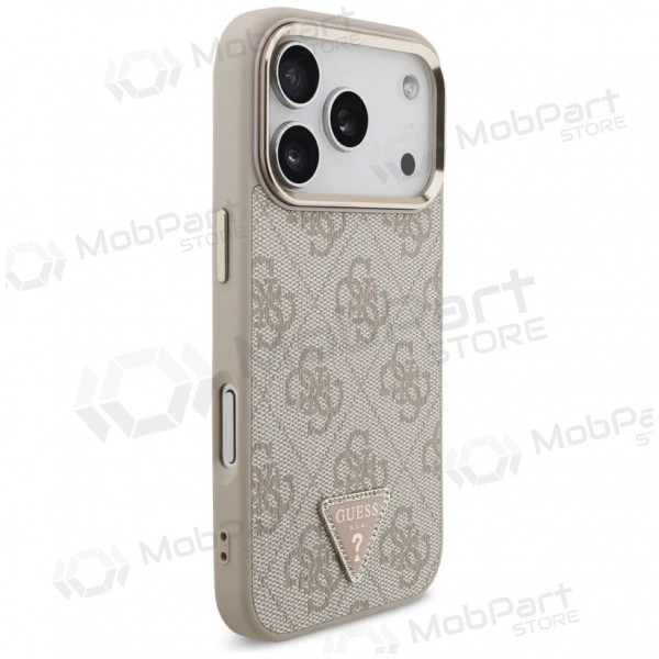 Funda para Apple iPhone 17 Pro - Guess PU Leather 4G Strass Triangle Logo Gold Frame MagSafe (rosa)