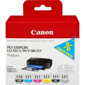 Canon PGI-550/CLI-551 (6496B005) Juego de cartuchos de tinta, PGBK/C/M/Y/BK/GY