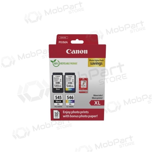 Canon PG-545XL/CL-546XL (8286B011) Paquete de valor fotográfico Juego de cartuchos de tinta, BK/CMY