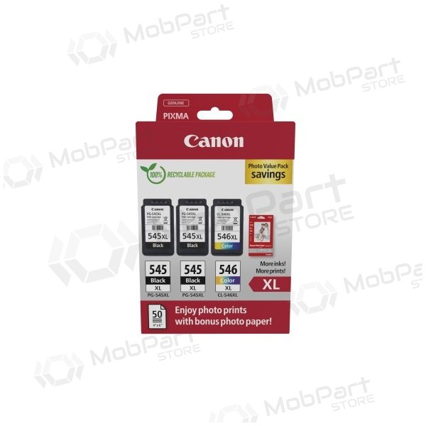 Canon PG-545XL/CL-546XL (8286B015) paquete de valor fotográfico Kit de cartuchos de tinta, BK/CMY