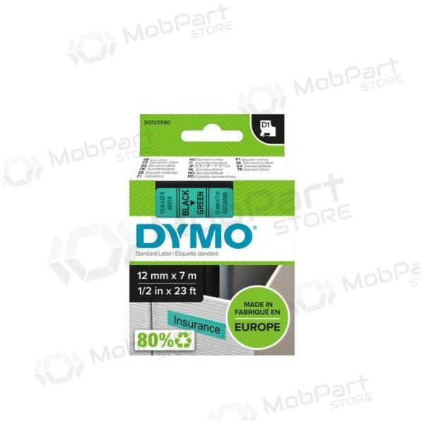 Cinta Dymo 45019 (S0720590) 12mm x 7m, negro sobre verde