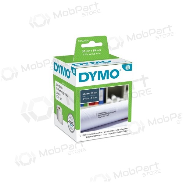 Dymo 99012 (S0722400) etiquetas 36 x 89mm, 2 rollos x 260 etiquetas, blanco...