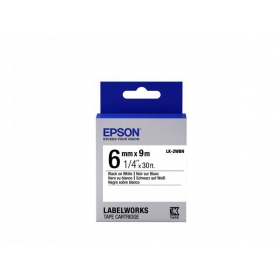 Cartucho de etiquetas Epson LK-2WBN Adhesivo estándar Negro sobre blanco 6mm (9m)
