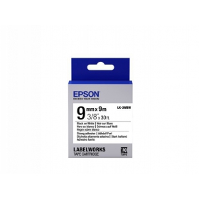 Cartucho de etiquetas Epson LK-3WBW adhesivo fuerte negro sobre blanco 9mm (9m)