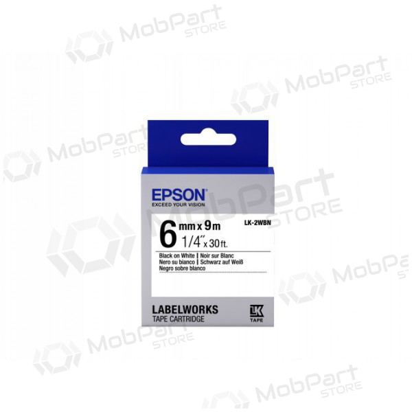 Epson cartucho de etiquetas LK-2WBN pegamento estándar negro sobre blanco 6mm (9m)