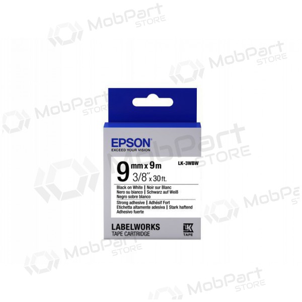 Epson cartucho de etiquetas LK-3WBW adhesivo fuerte negro sobre blanco 9mm (9m)